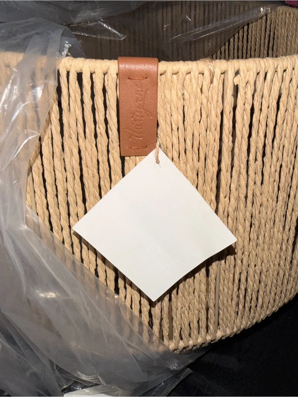 thirty-one Beige/Tan Woven Fringe Storage Basket
